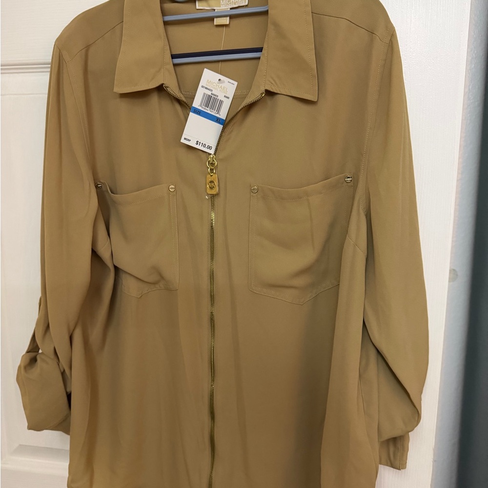 MICHAEL Michael Kors Beige Blouse with Gold Accents